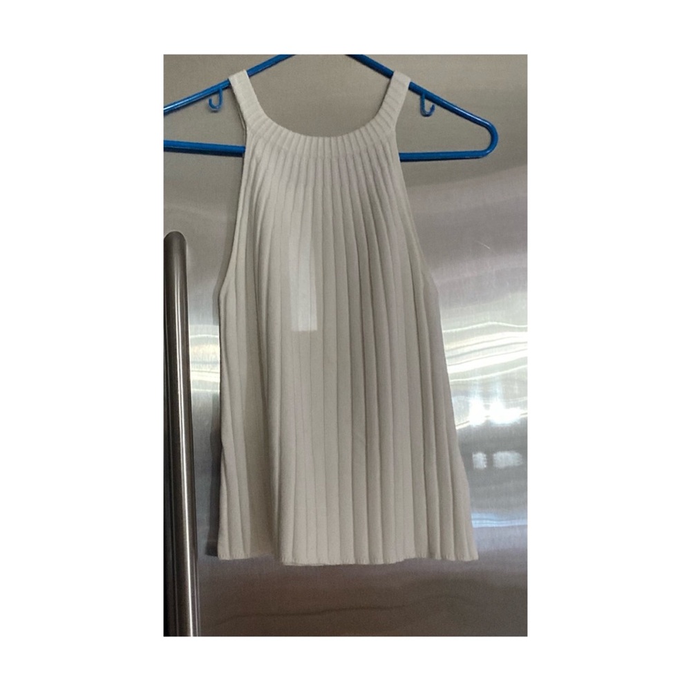 Anthropologie White Ribbed High Neck Tank Top